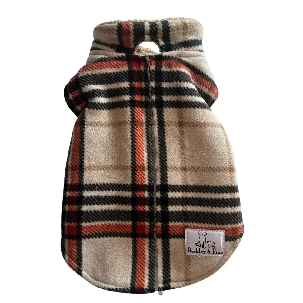Barkley & Finn Sherpa Lined Plaid Dog Jacket Size XS Black Brown Cozy Small Pup